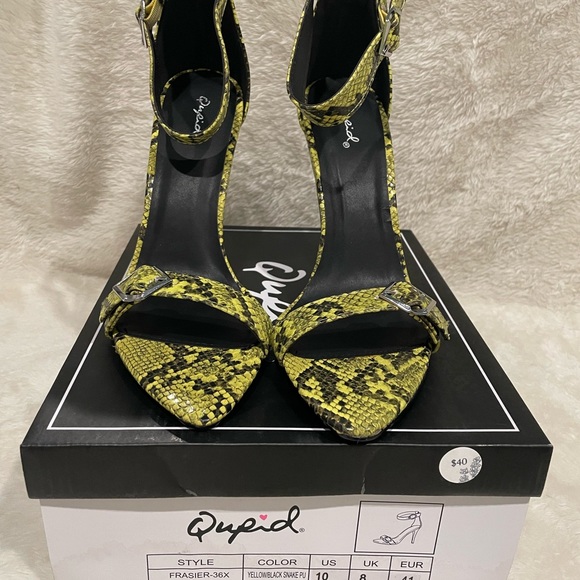 Qupid snakeskin print heels strap heels stiletto faux snake skin - Picture 8 of 11